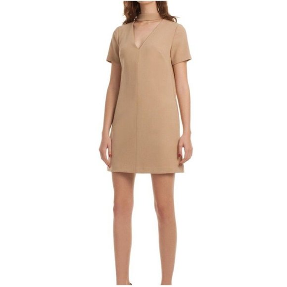 Trina Turk Cut-Out Shift Silver Dress Style # 178308 Tan Camel Women’s Size 12 - Picture 2 of 12